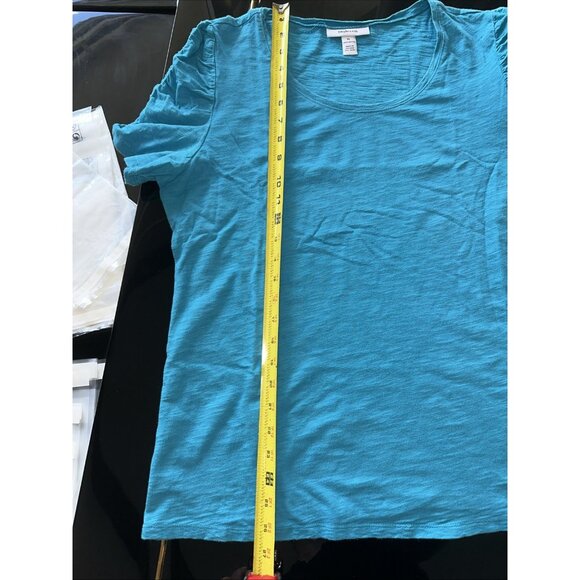 Style & Co. Turquoise Blue Rouched Short Sleeve Round Neck Cotton T-Shirt XL - Picture 7 of 7